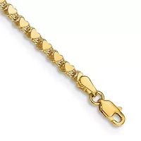 14K Yellow Gold Polished Double Sided Heart 10 Inch Anklet