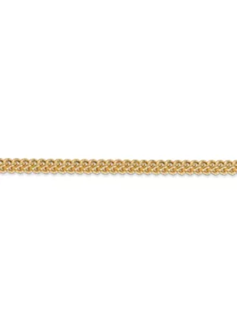 Mens 14K Yellow Gold 3 Millimeter Hollow Franco Chain Bracelet