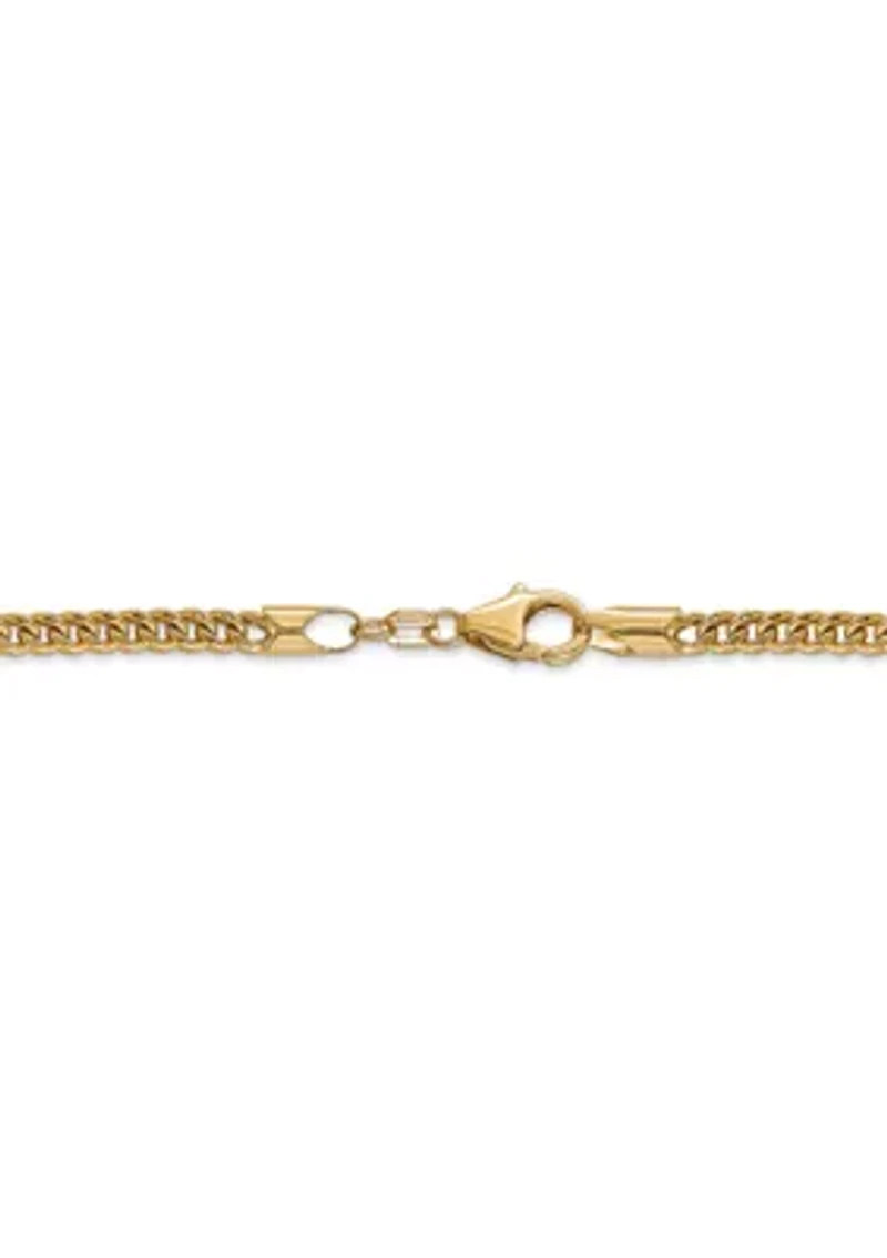 Mens 14K Yellow Gold 3 Millimeter Hollow Franco Chain Bracelet