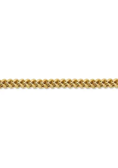 Mens 14K Yellow Gold Millimeter Hollow Franco Chain Bracelet