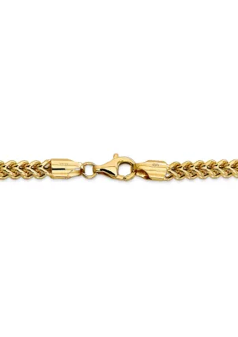 Mens 14K Yellow Gold Millimeter Hollow Franco Chain Bracelet