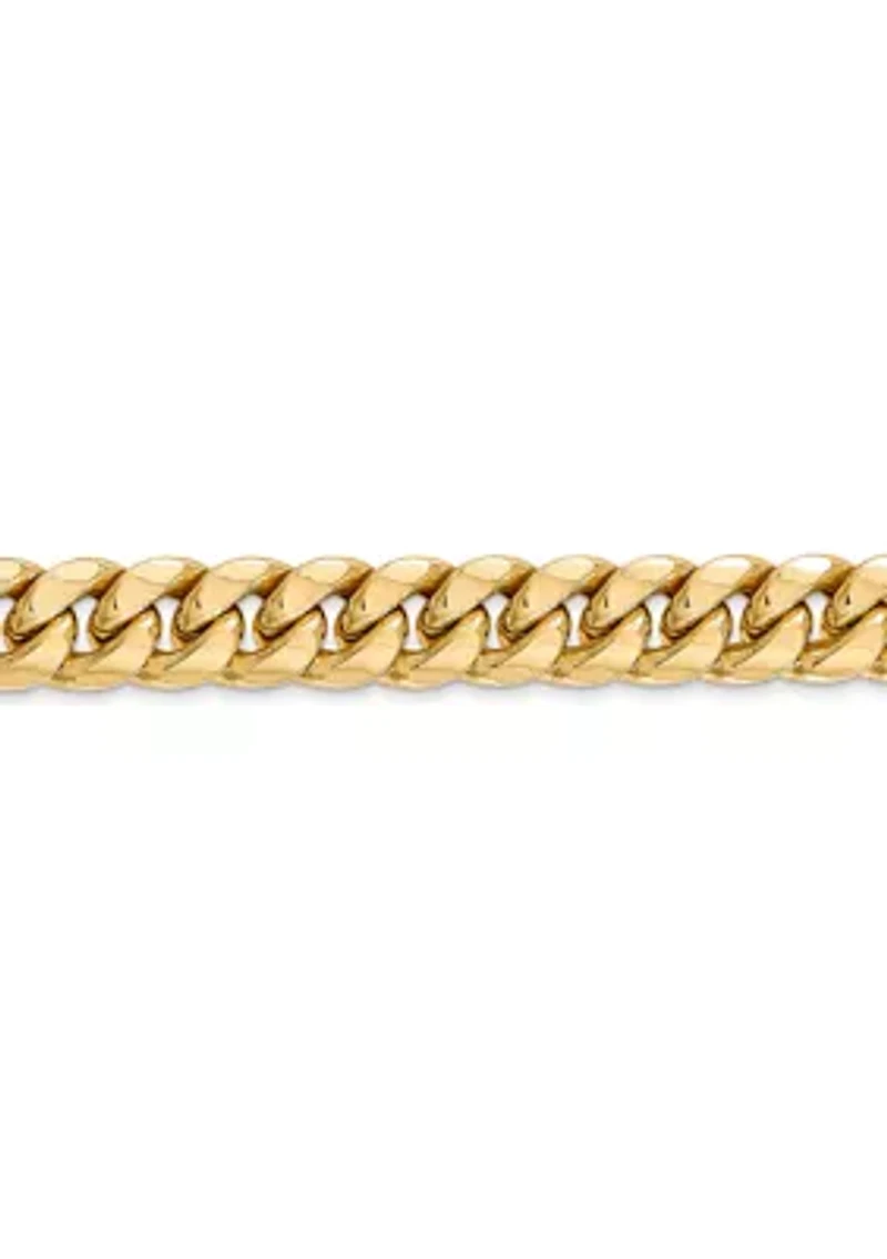 Mens 14K Yellow Gold Millimeter Semi Solid Miami Cuban Chain Bracelet