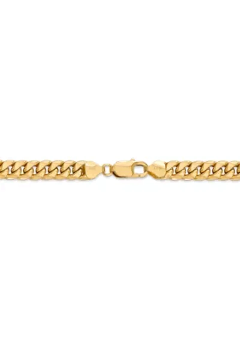 Mens 14K Yellow Gold Millimeter Semi Solid Miami Cuban Chain Bracelet