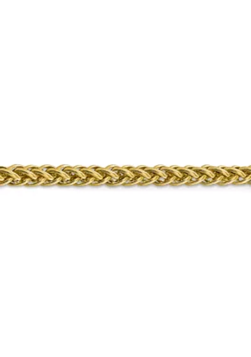 Mens 14K Yellow Gold Millimeter Semi Solid 3-Wire Wheat Chain Bracelet