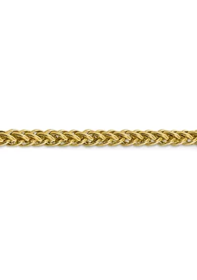 Mens 14K Yellow Gold Millimeter Semi Solid 3-Wire Wheat Chain Bracelet