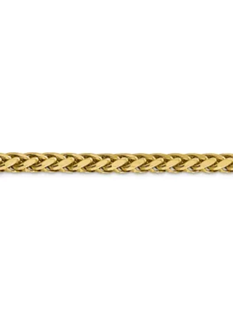 Mens 14K Yellow Gold Millimeter Semi Solid Diamond Cut Wheat Chain Bracelet