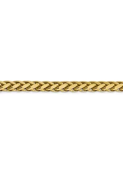 Mens 14K Yellow Gold Millimeter Semi Solid Diamond Cut Wheat Chain Bracelet