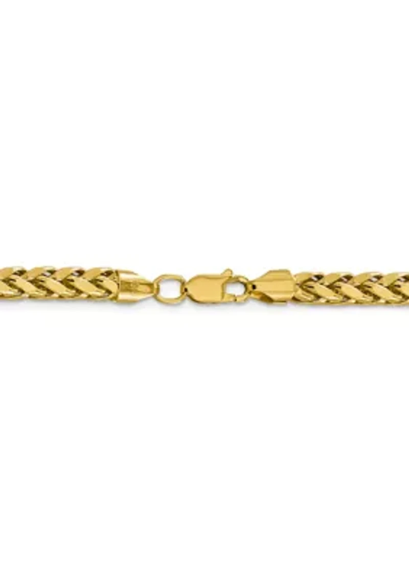 Mens 14K Yellow Gold Millimeter Semi Solid Diamond Cut Wheat Chain Bracelet