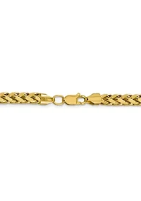 Mens 14K Yellow Gold Millimeter Semi Solid Diamond Cut Wheat Chain Bracelet