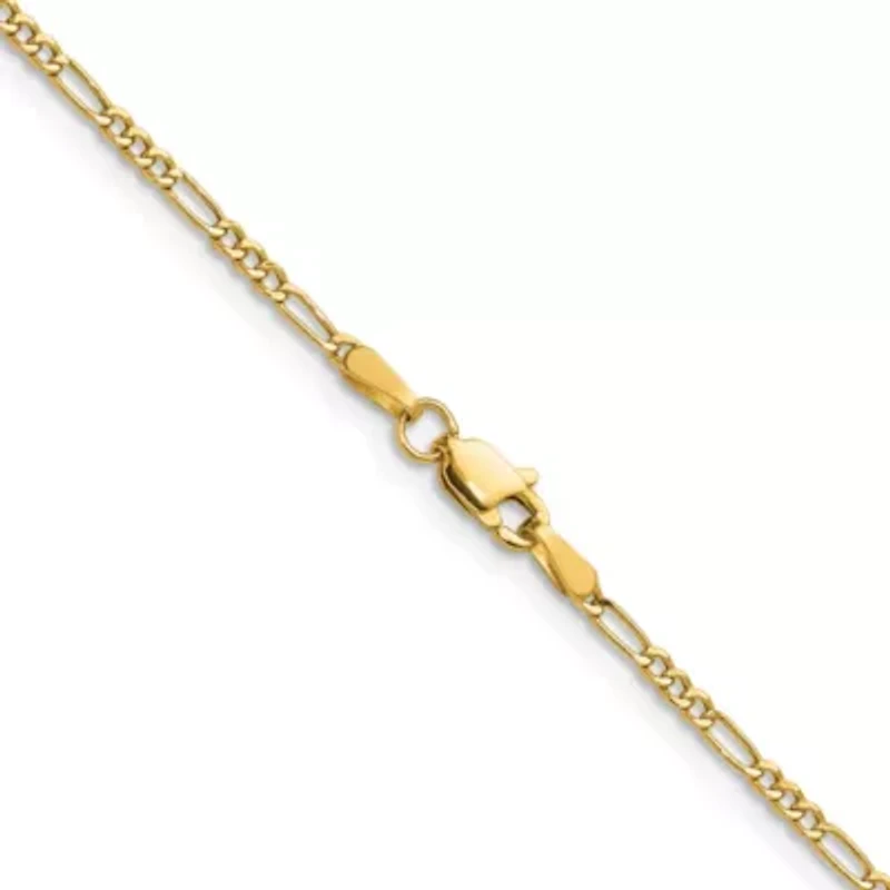 14K Yellow Gold 1.9mm Semi-solid Figaro Chain Necklace