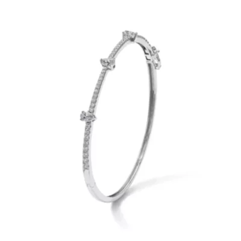 Lab Created 1.28 ct. t.w. Lab Grown Diamond VS/SI+ G+ Round and Pear Hinged Bangle in 14K White Gold
