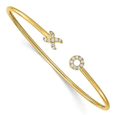 Lab Created 1/5 ct. t.w. lab Grown Diamond VS/SI+ G+ X and O Cuff Flexible Bangle in 14K Yellow Gold