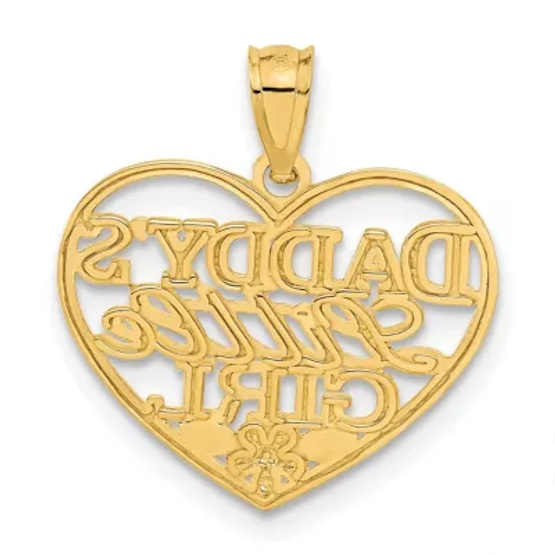 14K Yellow Gold Diamond-cut DADDYS LITTLE GIRL Heart Pendant