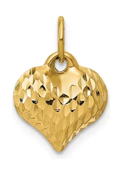 14K Yellow Gold Polished and Textured 3D Heart Pendant