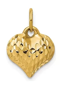 14K Yellow Gold Polished and Textured 3D Heart Pendant