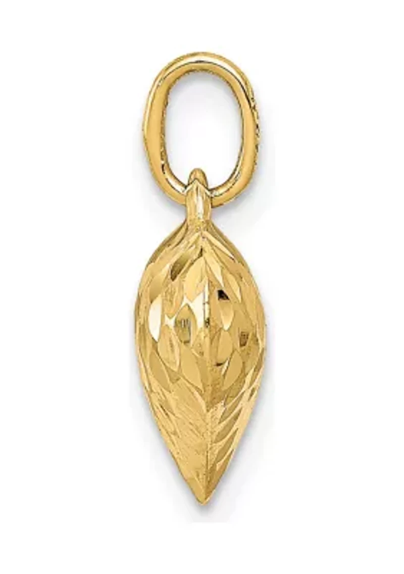 14K Yellow Gold Polished and Textured 3D Heart Pendant
