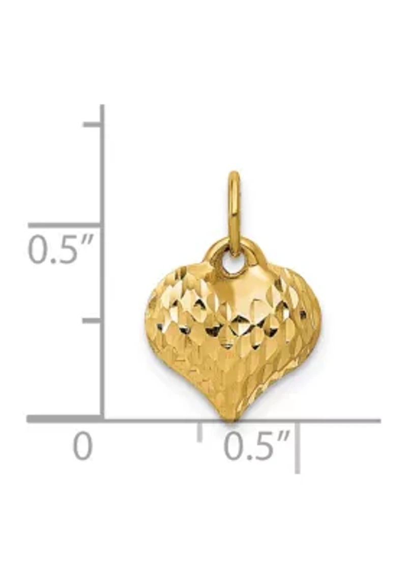 14K Yellow Gold Polished and Textured 3D Heart Pendant