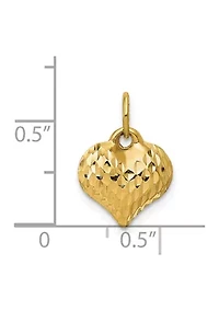 14K Yellow Gold Polished and Textured 3D Heart Pendant