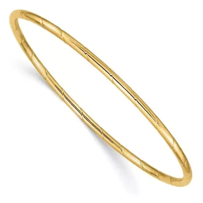 14K Yellow Gold 2.5mm Grooved Slip-on Bangle