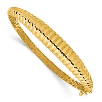 14K Yellow Gold Polished and Textured Graduated Hinged Bangle