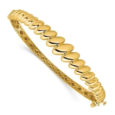 14K Yellow Gold Polished Graduated Oval Fancy Hinged Bangle
