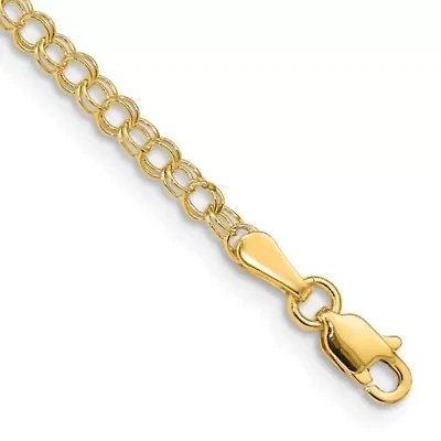 14K Yellow Gold 3mm Solid Double Link Charm Bracelet