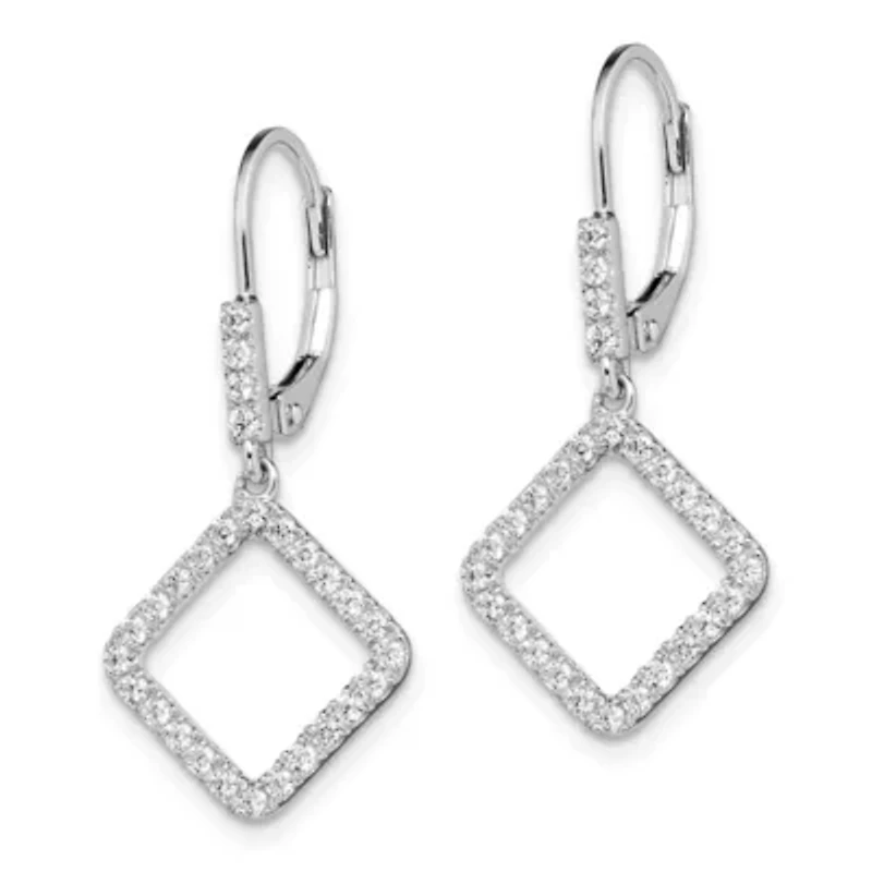 Lab Created 1/2 ct. t.w. Lab Grown Diamond Square Leverback Earring in 14K White Gold