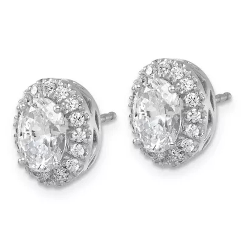 Lab Created 2.48 ct. t.w. Certified Lab Grown Diamond VS/SI+ G+ Oval Halo Post Earrings in 14K White Gold
