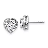 Lab Created 1.28 ct. t.w. Lab Grown Diamond VS/SI+ G+ Halo Heart Post Earrings in 14K White Gold