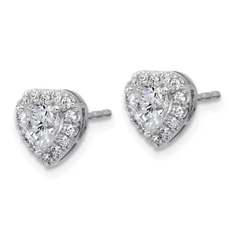 Lab Created 1.28 ct. t.w. Lab Grown Diamond VS/SI+ G+ Halo Heart Post Earrings in 14K White Gold