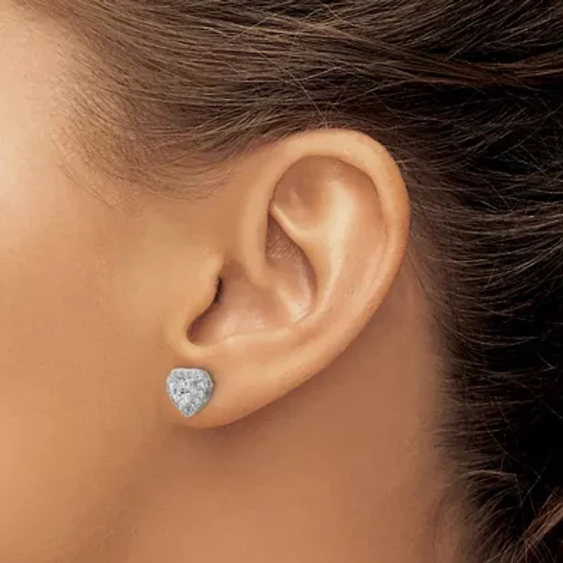 Lab Created 1.28 ct. t.w. Lab Grown Diamond VS/SI+ G+ Halo Heart Post Earrings in 14K White Gold