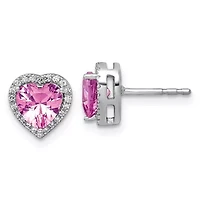 Lab Created / ct. t.w. Pink Sapphire and 1/ ct. t.w. Lab Grown Diamond VS+ F+ Heart Halo Earrings in 14K White Gold