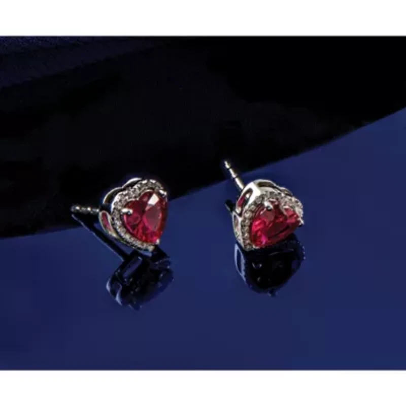 Lab Created / ct. t.w. Pink Sapphire and 1/ ct. t.w. Lab Grown Diamond VS+ F+ Heart Halo Earrings in 14K White Gold