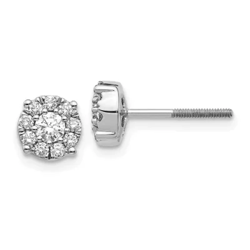 1/2 ct. t.w. Cluster Diamond Screw Back Post Earrings in 14K White Gold