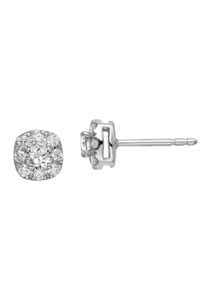 ct. t.w. Lab Grown Diamond Cushion Halo Earrings in 14K White Gold