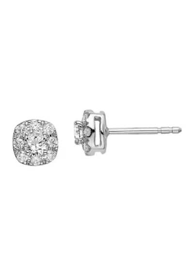 ct. t.w. Lab Grown Diamond Cushion Halo Earrings in 14K White Gold