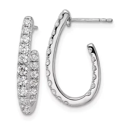 Lab Created 0.996 ct. t.w. Diamond J-Hoop Earrings in 14K White Gold