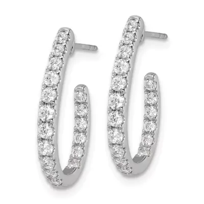 Lab Created 0.996 ct. t.w. Diamond J-Hoop Earrings in 14K White Gold