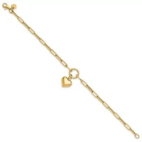 14K Yellow Gold Polished Puff Heart Paper Clip Link Bracelet