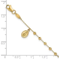 14K Yellow Gold Polished and Diamond-cut Miraculous Medal and Cross Rosary Design Bracelet