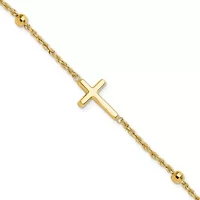 14K Yellow Gold Diamond-cut Beaded Cross 7.5-inch Bracelet