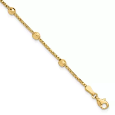 14K Yellow Gold Polished and Diamond-cut Beads Bracelet