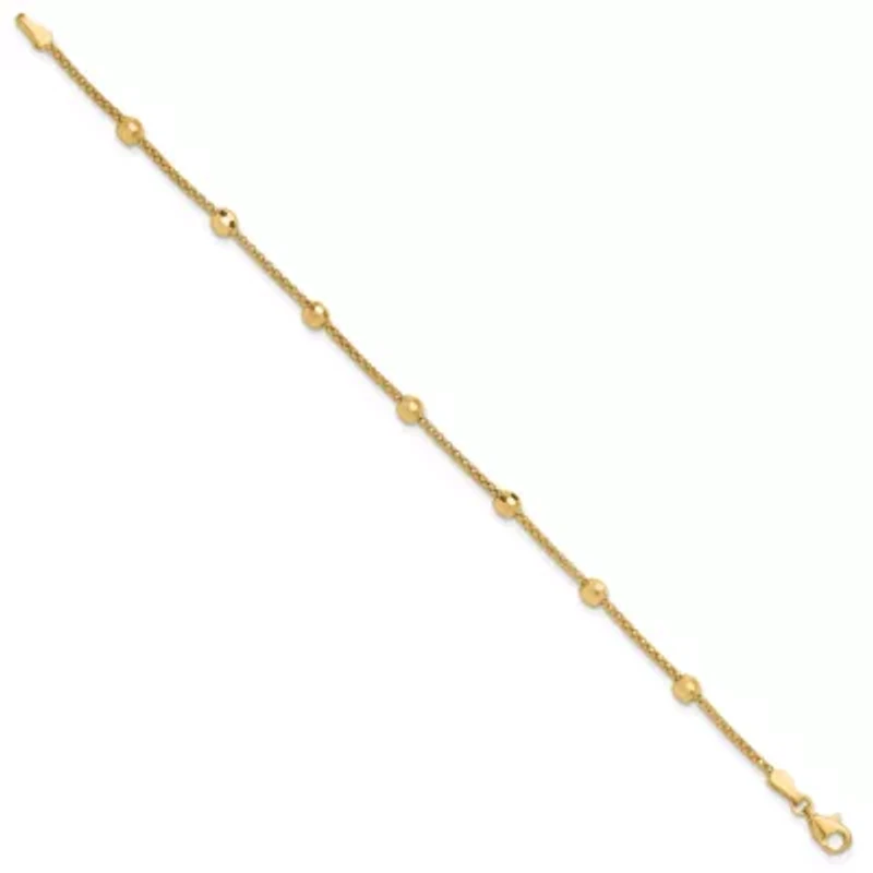 14K Yellow Gold Polished and Diamond-cut Beads Bracelet
