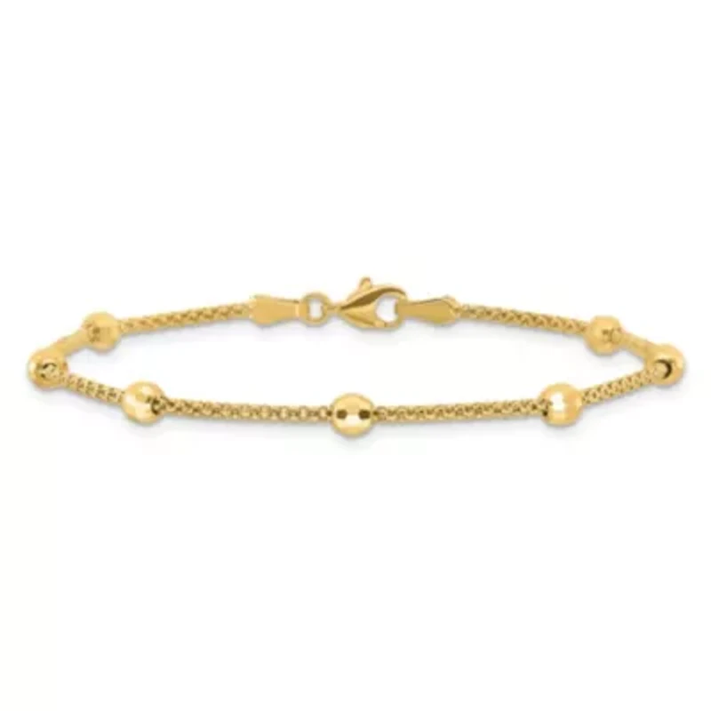 14K Yellow Gold Polished and Diamond-cut Beads Bracelet