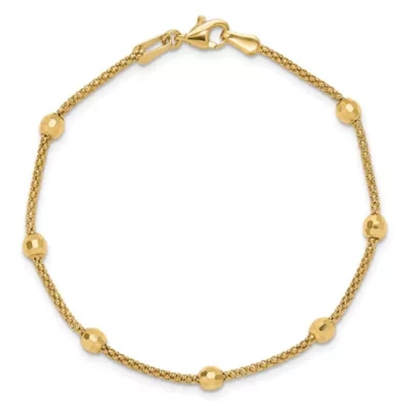 14K Yellow Gold Polished and Diamond-cut Beads Bracelet
