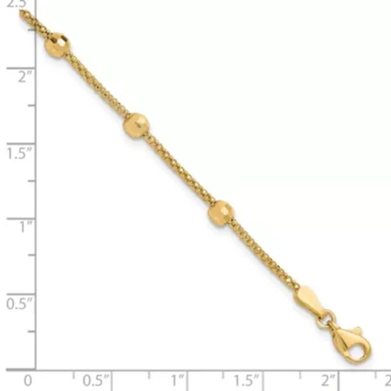 14K Yellow Gold Polished and Diamond-cut Beads Bracelet