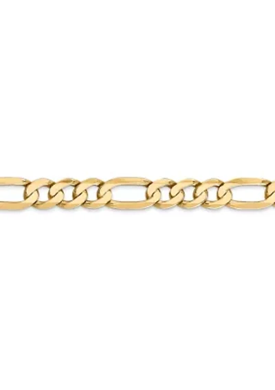 Mens 14K Yellow Gold 7 Millimeter Flat Figaro Chain Bracelet
