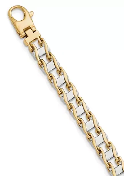 Mens 14K Two-tone Gold 7.5 Millimeter Hand-Polished Fancy Link Bracelet