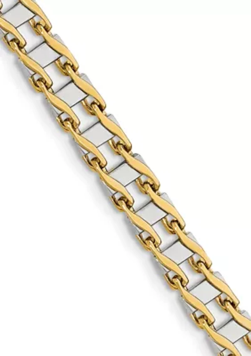 Mens 14K Two-tone Gold 7.5 Millimeter Hand-Polished Fancy Link Bracelet