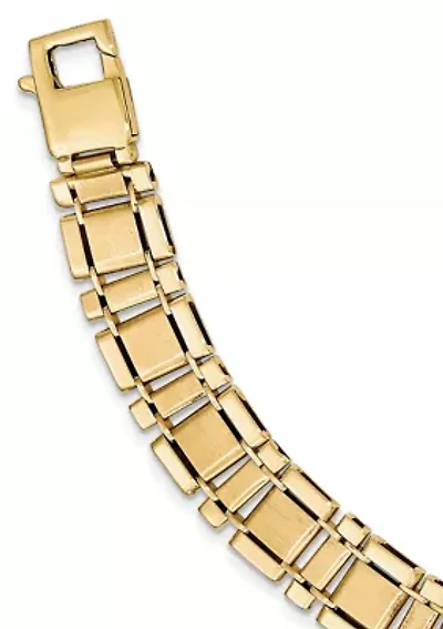 Men's 14K Yellow Gold Brushed and Polished Link 8.5-Inch Bracelet